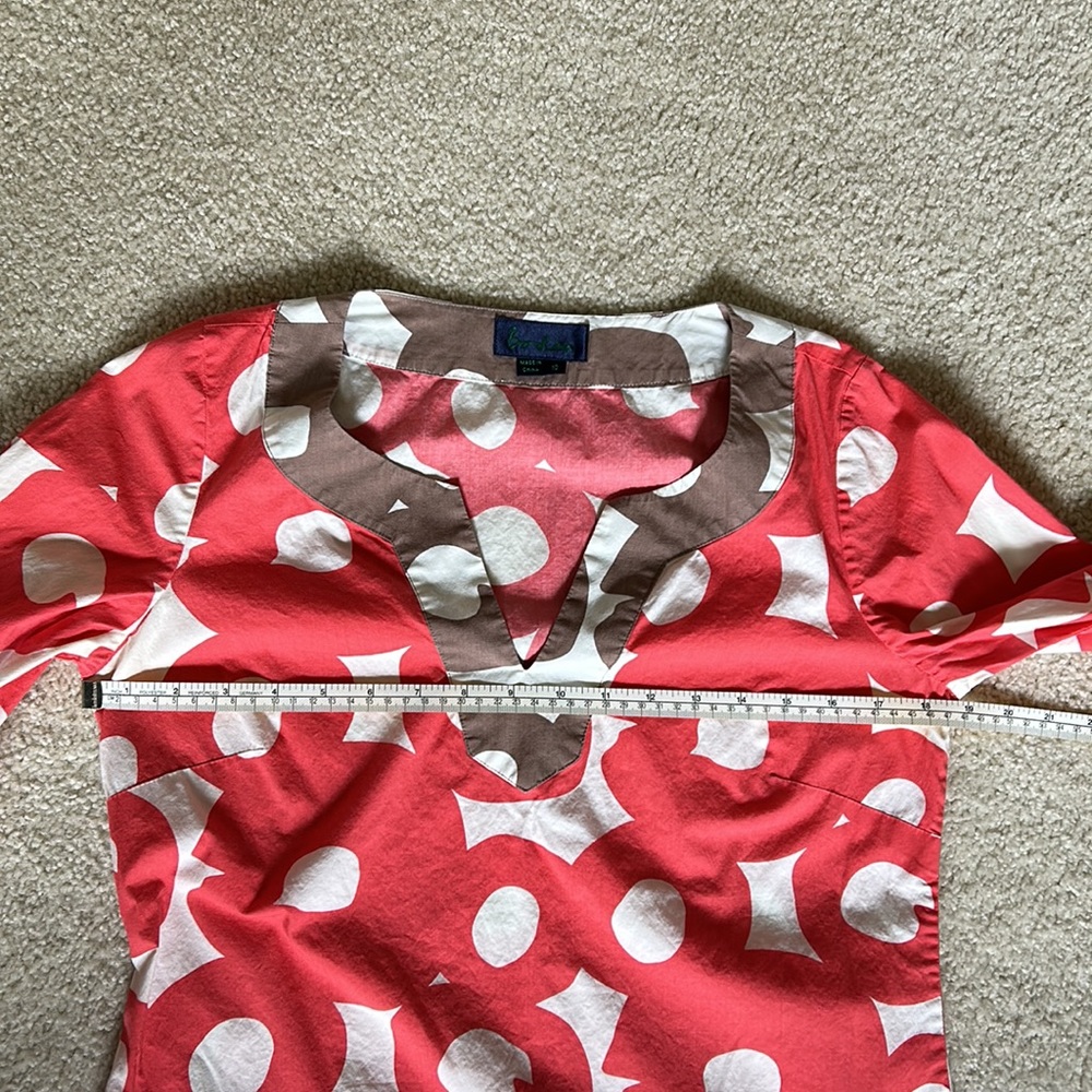 Boden Coral Red & Brown Print Tunic Top - Picture 9 of 13